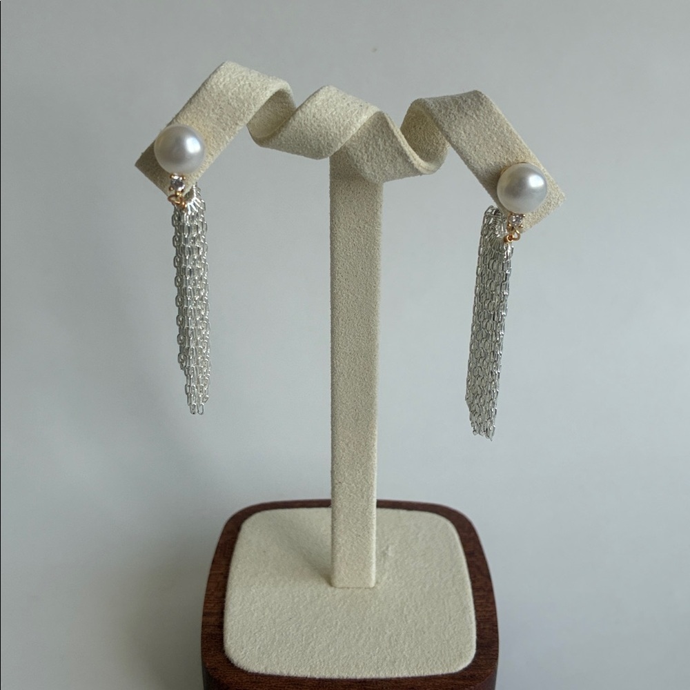 Pearl Tassel Earrings | Sterling Silver Posts | Holiday Elegant Gift for Her
